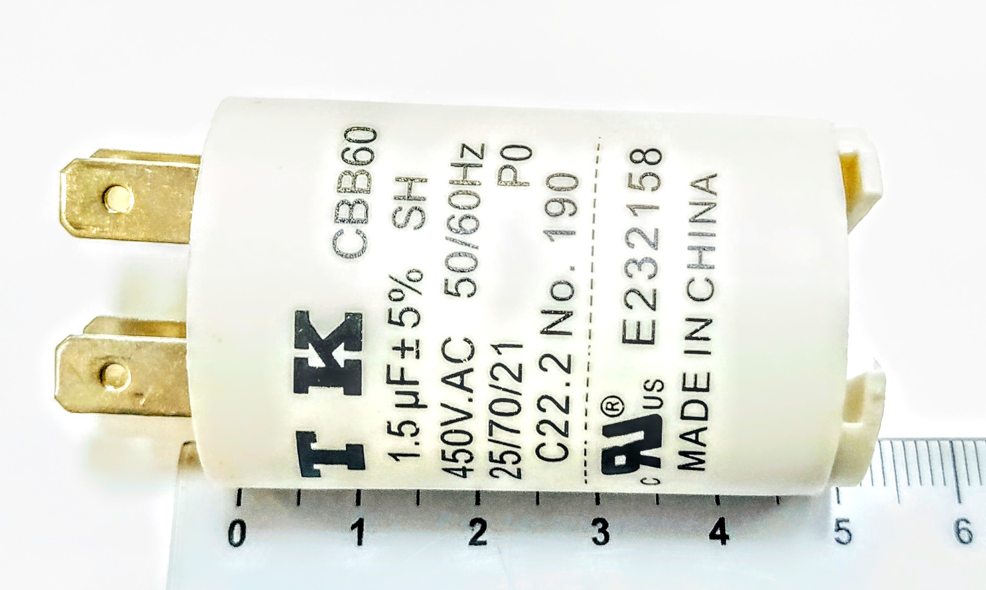 CAPACITOR DE PARTIDA PPM 1,5UF 450VCA 5% 50/60HZ FASTON 30X50MM CBB60 TK