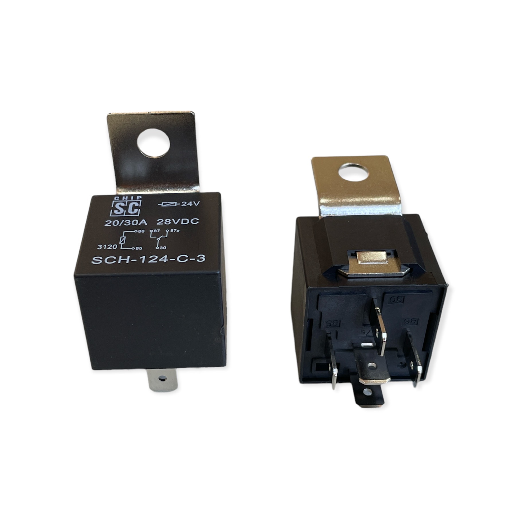 RELE AUXILIAR SCH 24V 20/30A 5 TERMINAIS SOQUETE COM CHAPA S.C.