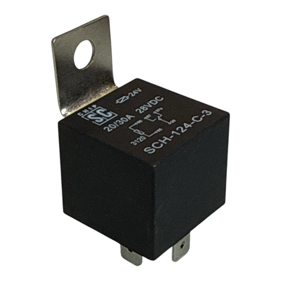 RELE AUXILIAR SCH 24V 20/30A 5 TERMINAIS SOQUETE COM CHAPA S.C.