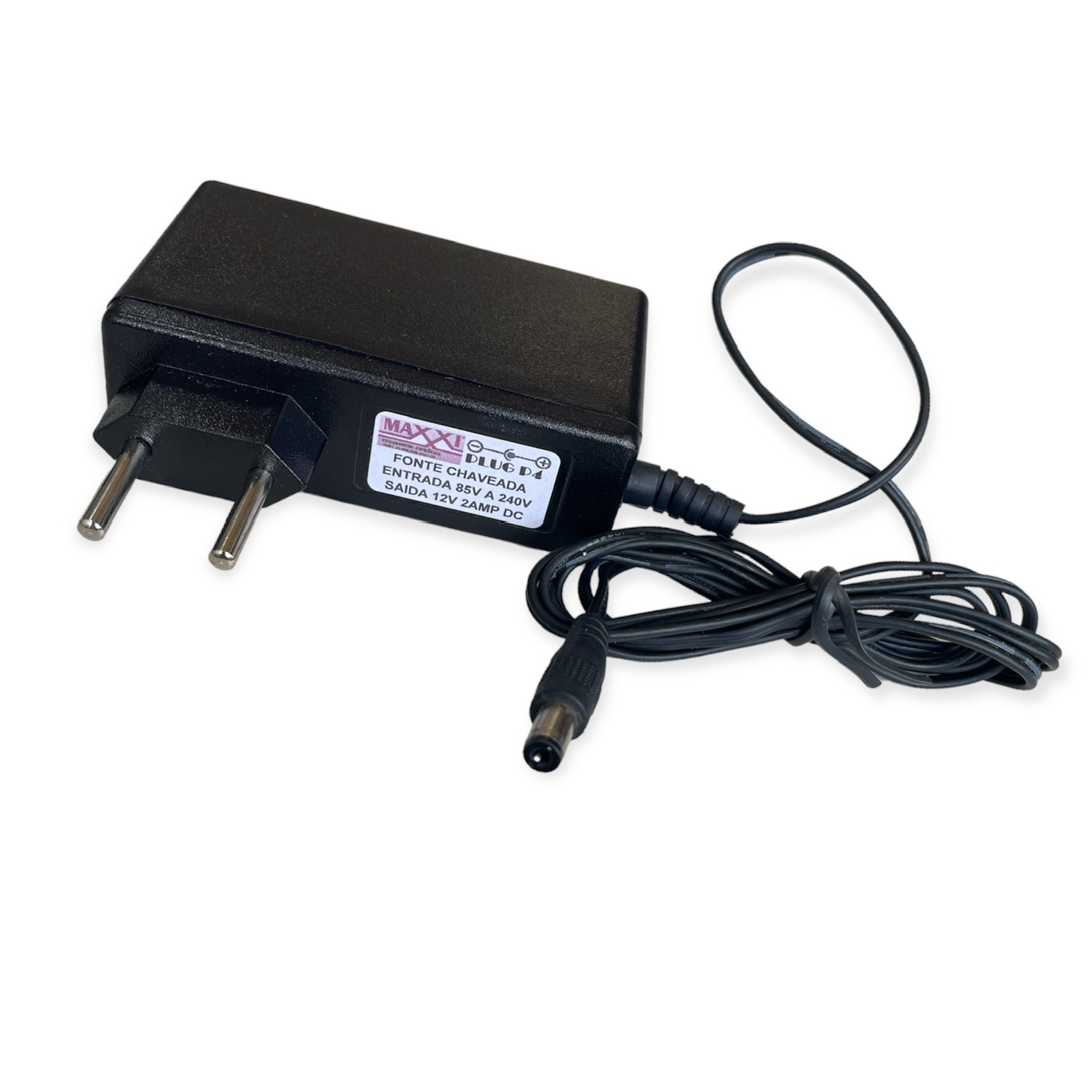 FONTE CHAVEADA 12V 2A E=85/240V S=12V PLUG P4 2,1MM 180 GRAUS MAXXI