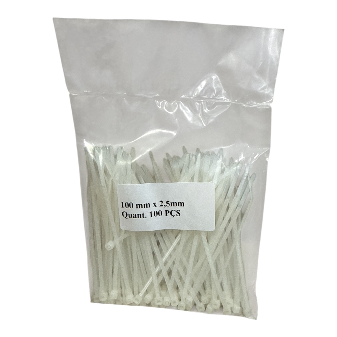 ABRAÇADEIRA 100MM X 2,5MM BRANCO PACOTE COM 100 UNIDADES GT-100