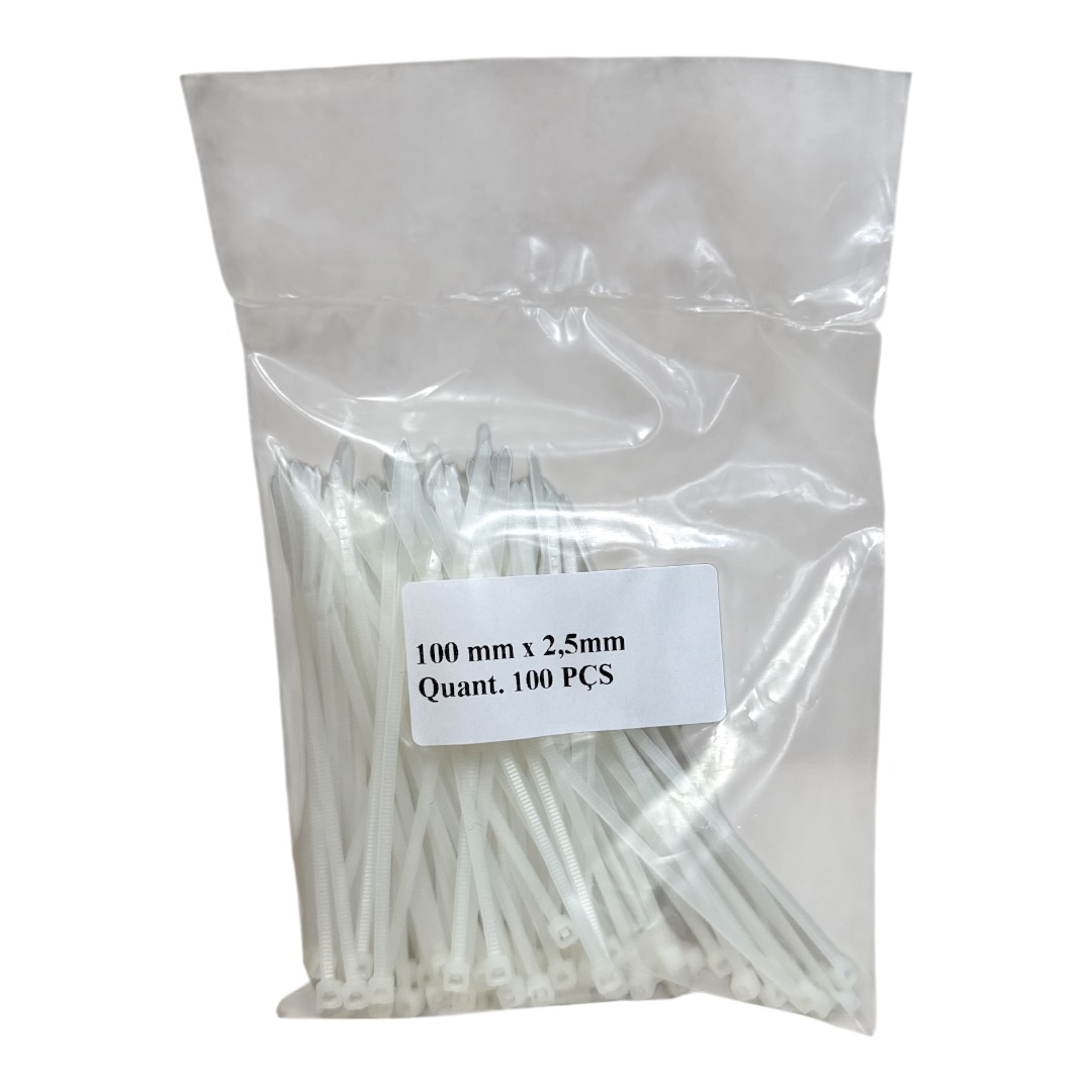 ABRAÇADEIRA 100MM X 2,5MM BRANCO PACOTE COM 100 UNIDADES GT-100