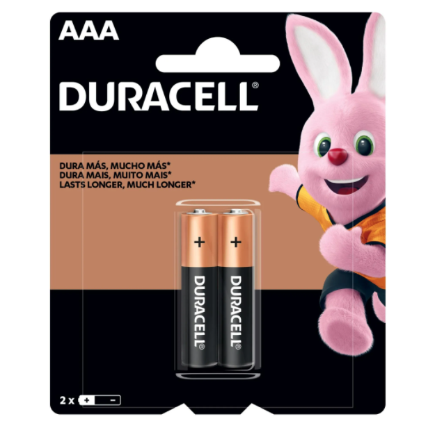 PILHA ALCALINA PALITO AAA 1,5V BLISTER COM 2 PEÇAS MN2400 DURACELL