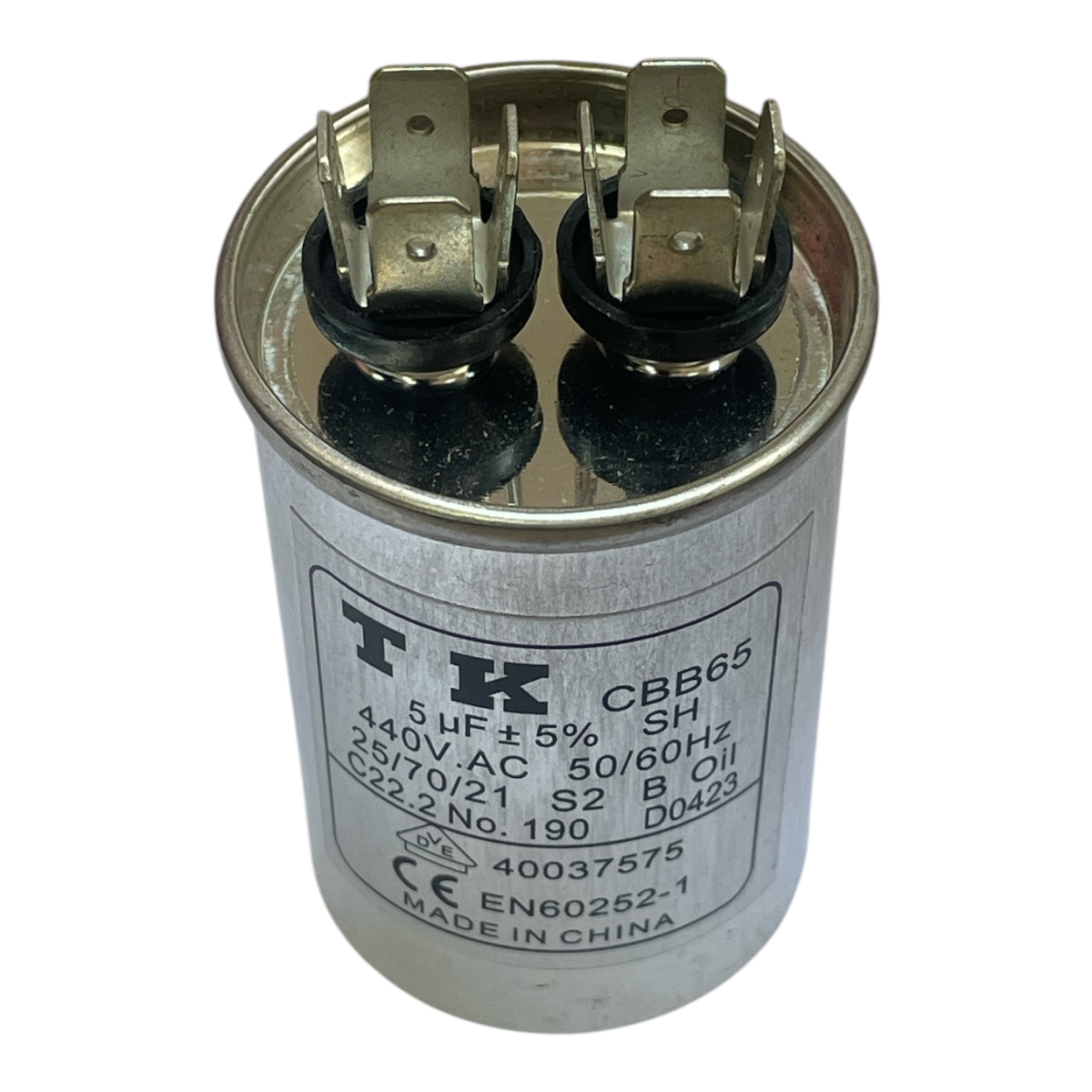 CAPACITOR DE PARTIDA PPM 5UF 440VAC 50/60HZ 40X60MM CANECA ALUMINIO TERMINAL FASTON D0423 CBB65 TK