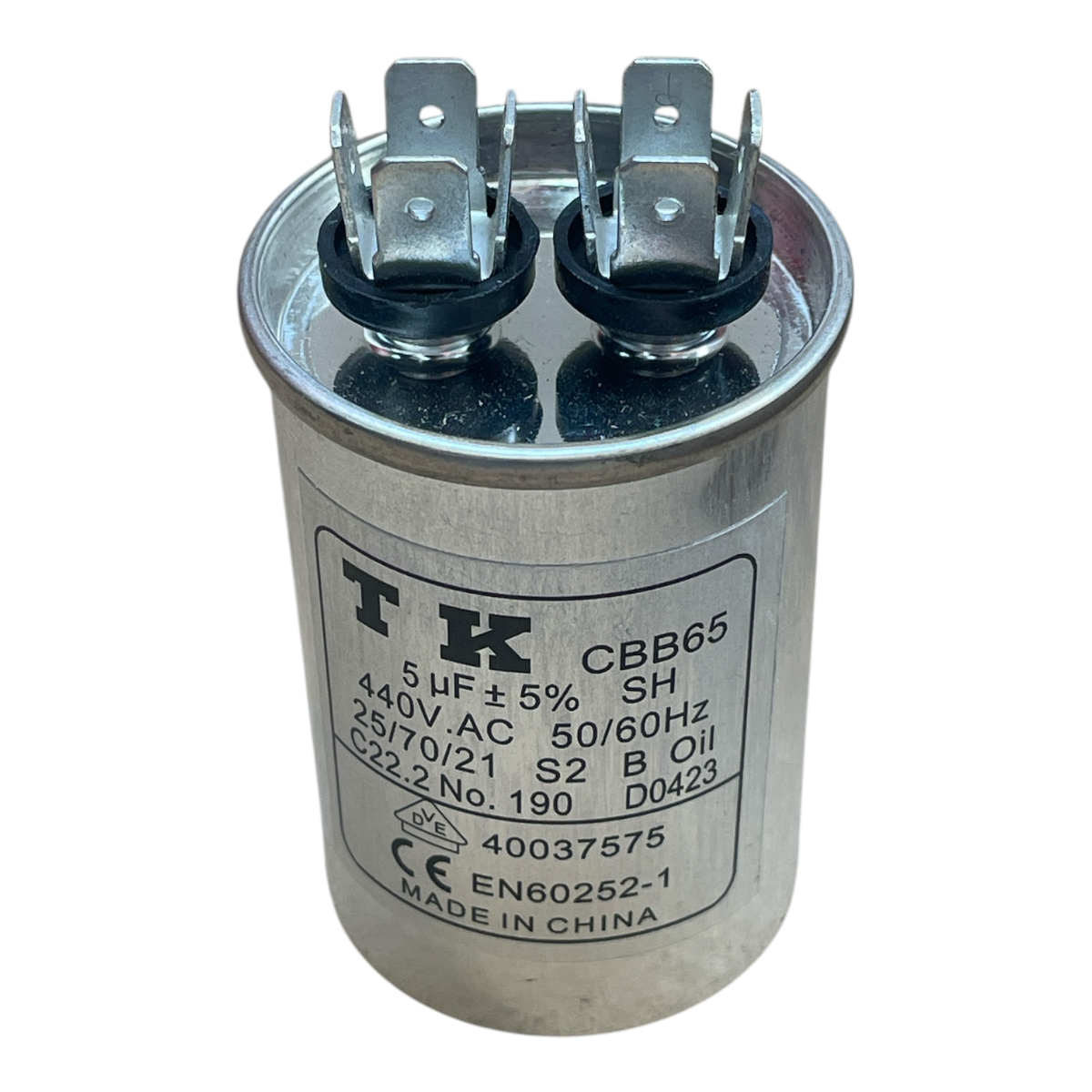 CAPACITOR DE PARTIDA PPM 5UF 440VAC 50/60HZ 40X60MM CANECA ALUMINIO TERMINAL FASTON D0423 CBB65 TK