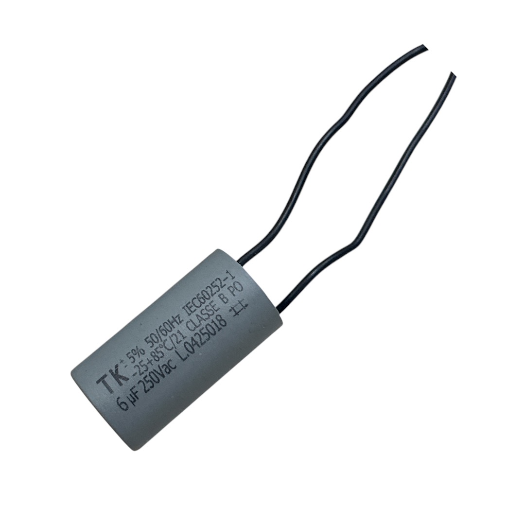 CAPACITOR DE PARTIDA 6UF 250VCA FIO 25X47MM TK