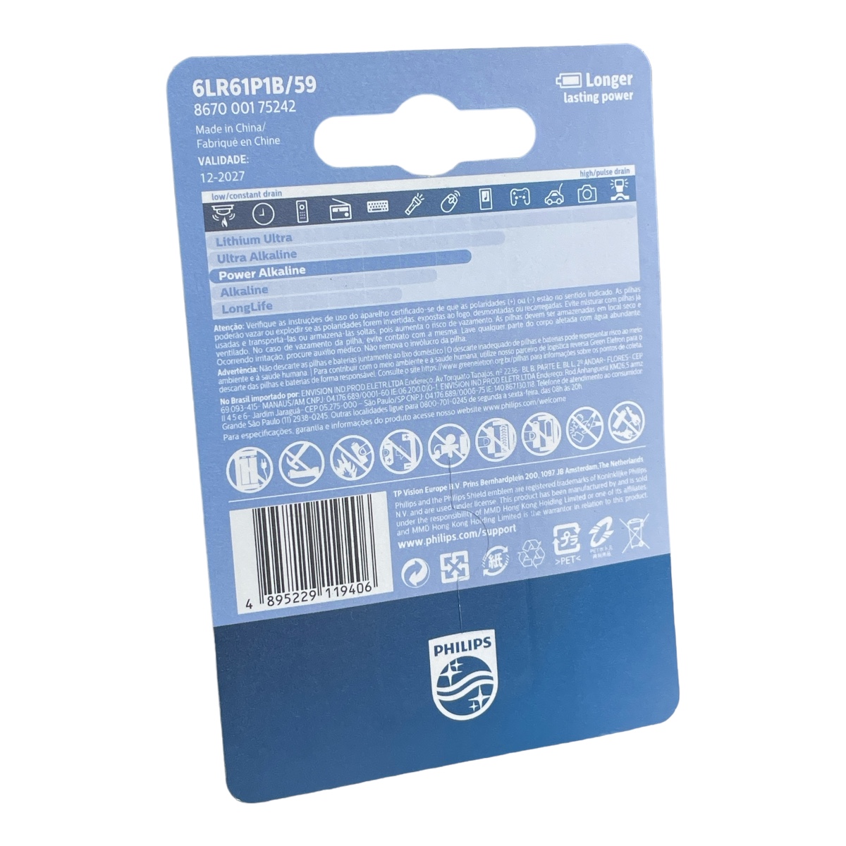 BATERIA 9V ALCALINA 6LR61P1B/59 PHILIPS