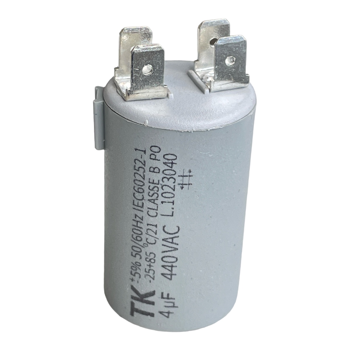 CAPACITOR DE PARTIDA 4UF 440VCA 5% 50/60HZ -25+85 GRAUS FAST-ON CANECA PLASTICA CBB60 30X50MM TK