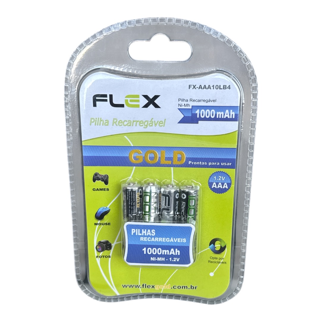 PILHA NI-MH RECERREGAVEL AAA 1,2V 1000MAH FX-AAA10LB4 BLISTER C/4 PEÇAS